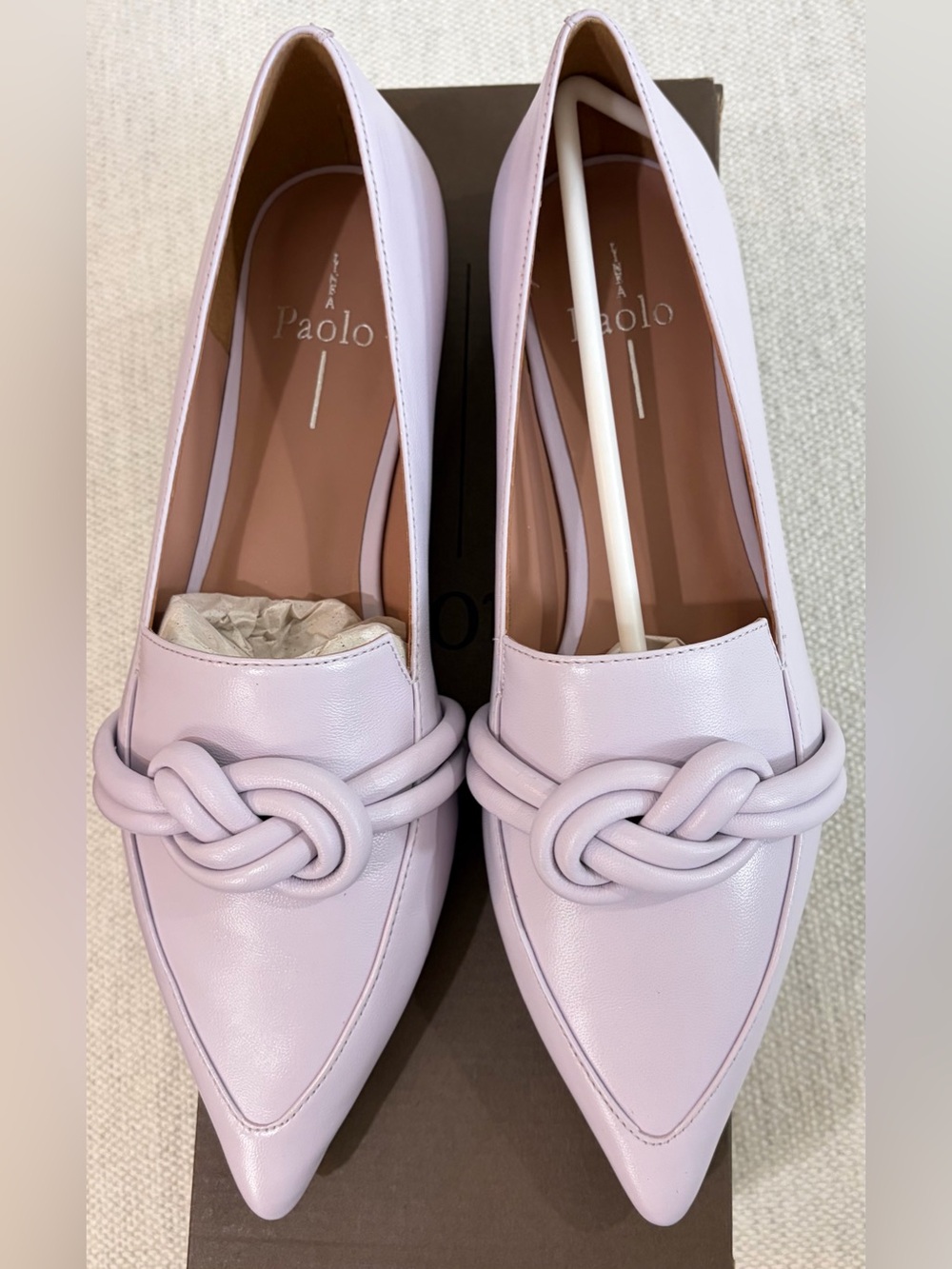 NIB SZ 9M Linea Paolo Marais Lavender Fog Napa Pointed-Toe Knot Loafers